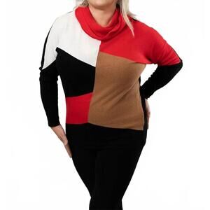 NEW MARBLE cowl neck color block sweater in red black camel